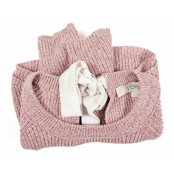 LOFT Pink Heathered Ribbon Tie Back Crew Neck Knit Sweater Women's Size XS - Picture 4 of 6